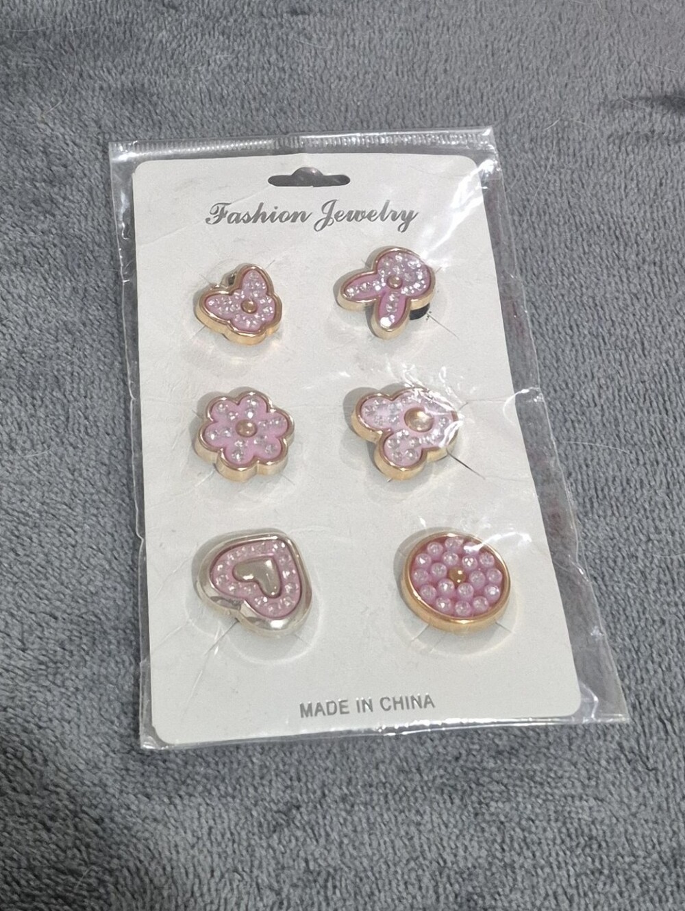 Pink Rhinestone Flower Butterfly Heart Shoe Charms 6PC Fits Crocs New